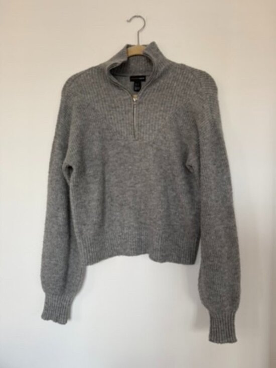 Ambiance Apparel Grey Ribbed Quarter Zip Sweater Cozy Minimalist Knit - Picture 2 of 7